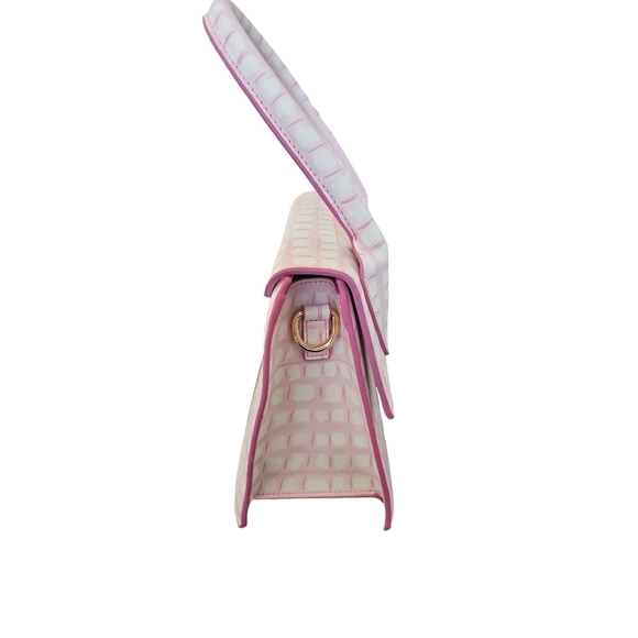 Jacquemus inspired small, smooth leather handbag pink/white check print. - Picture 3 of 7